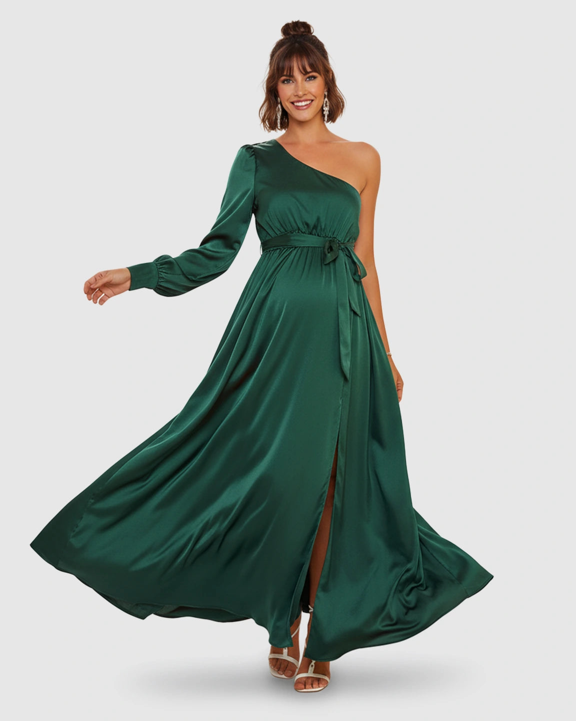 One-Shoulder Elegant Maternity Maxi Dress