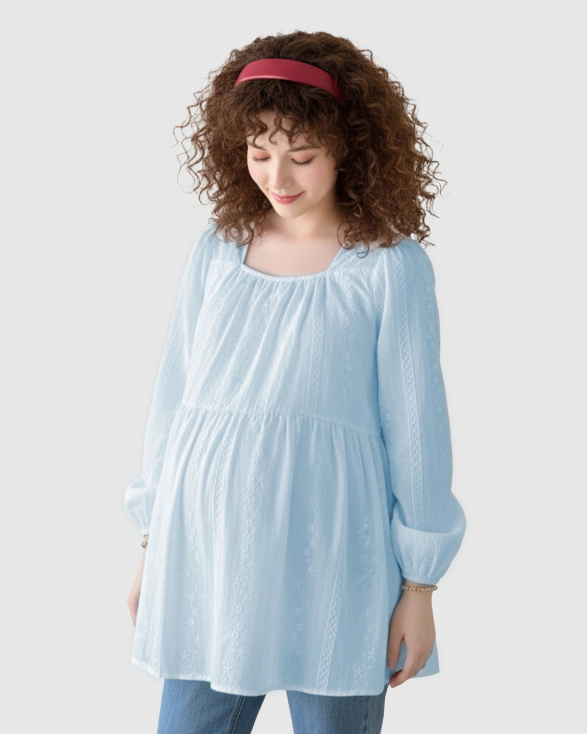 Embroidered Texture Korean-Style Maternity Tunic Top