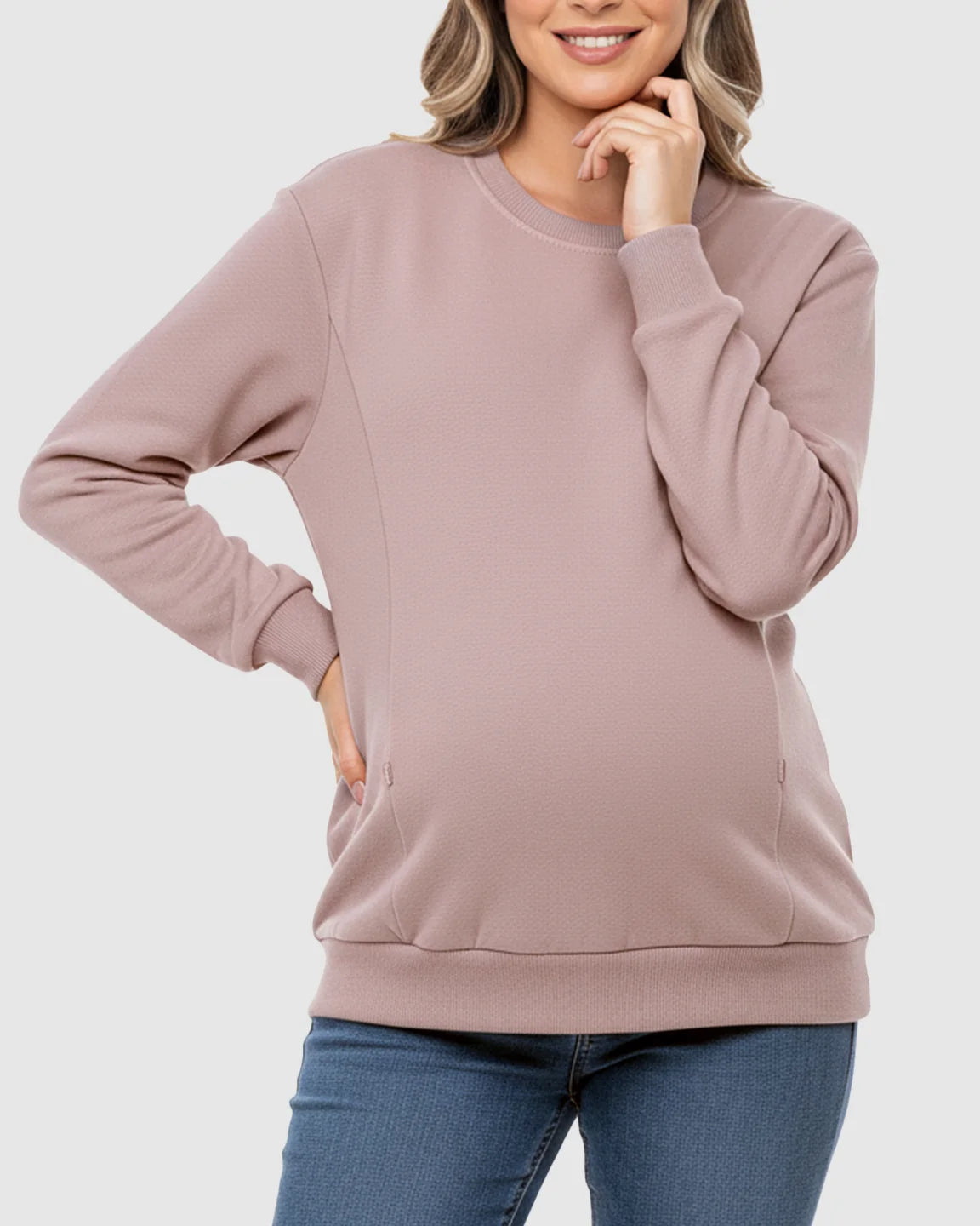 Waffle-Knit Cozy Fit Maternity Nursing Sweatshirt
