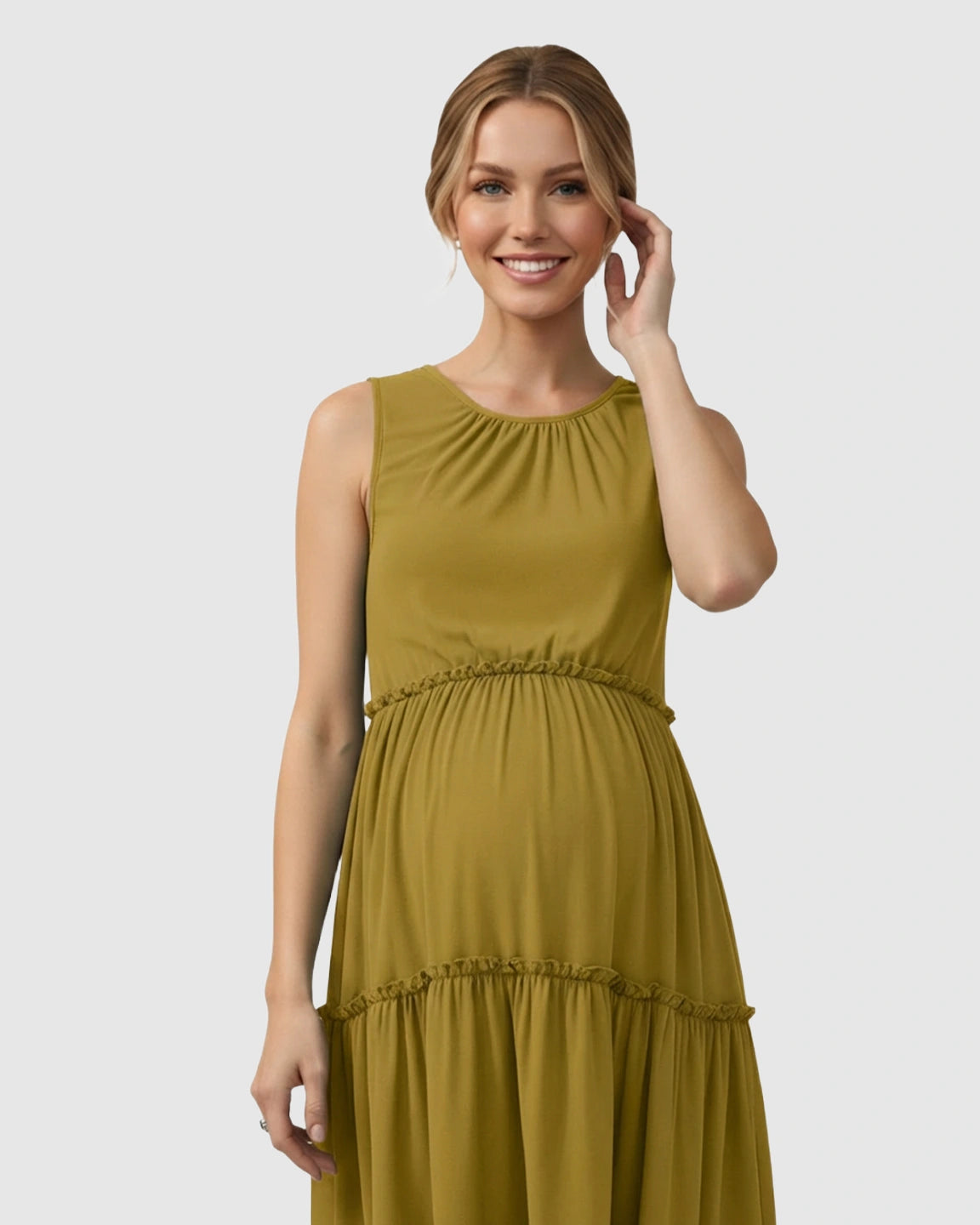 Tiered Ruffle Skirt Casual Maternity Midi Dress
