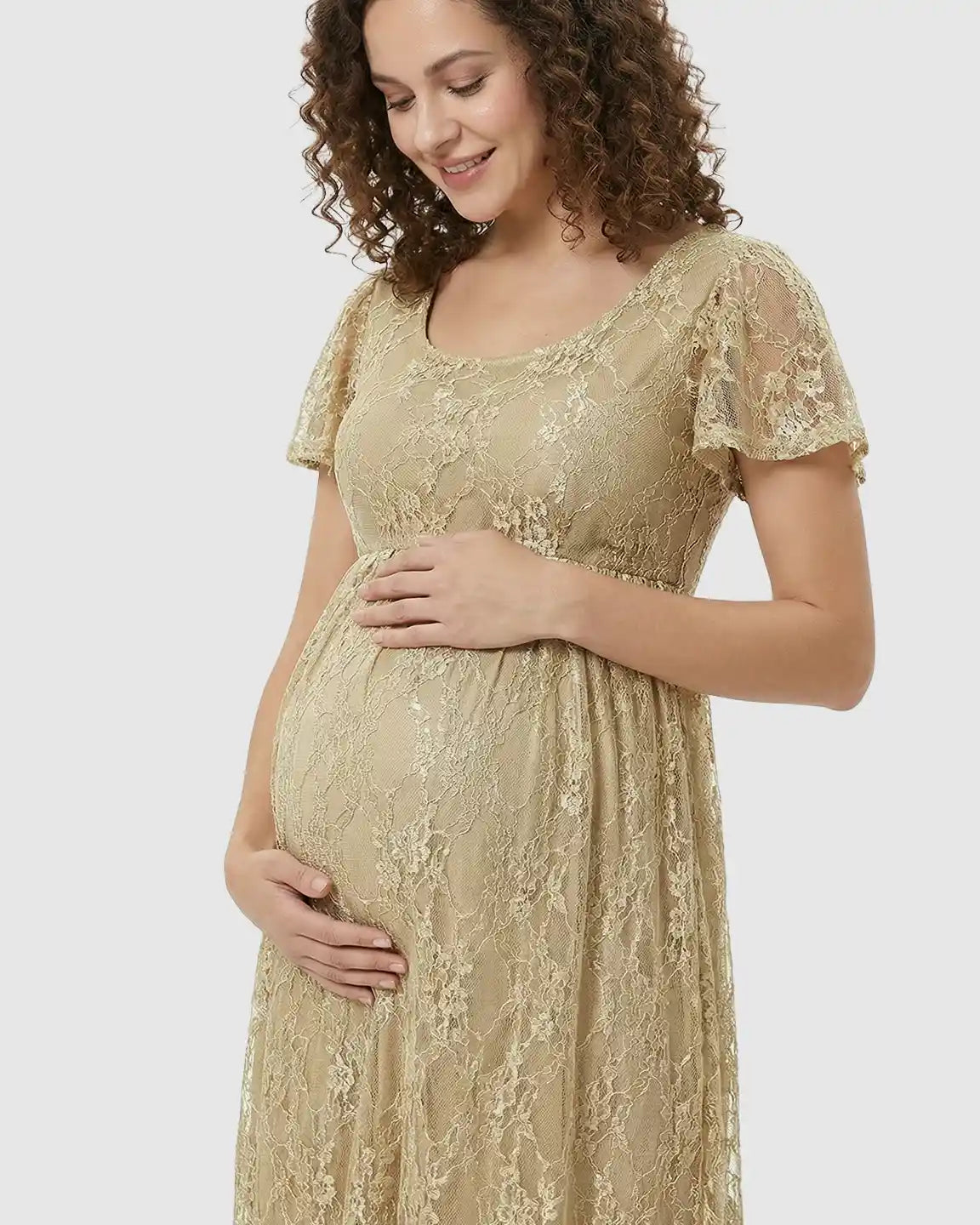 Ruffled Hem Floral Lace Maternity Photoshoot Dress