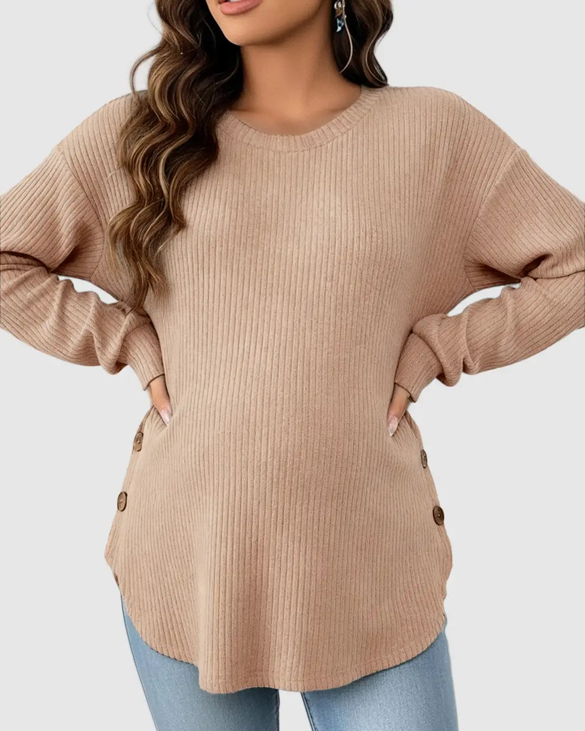 Round Neck Long Sleeve Casual Maternity Sweatshirt