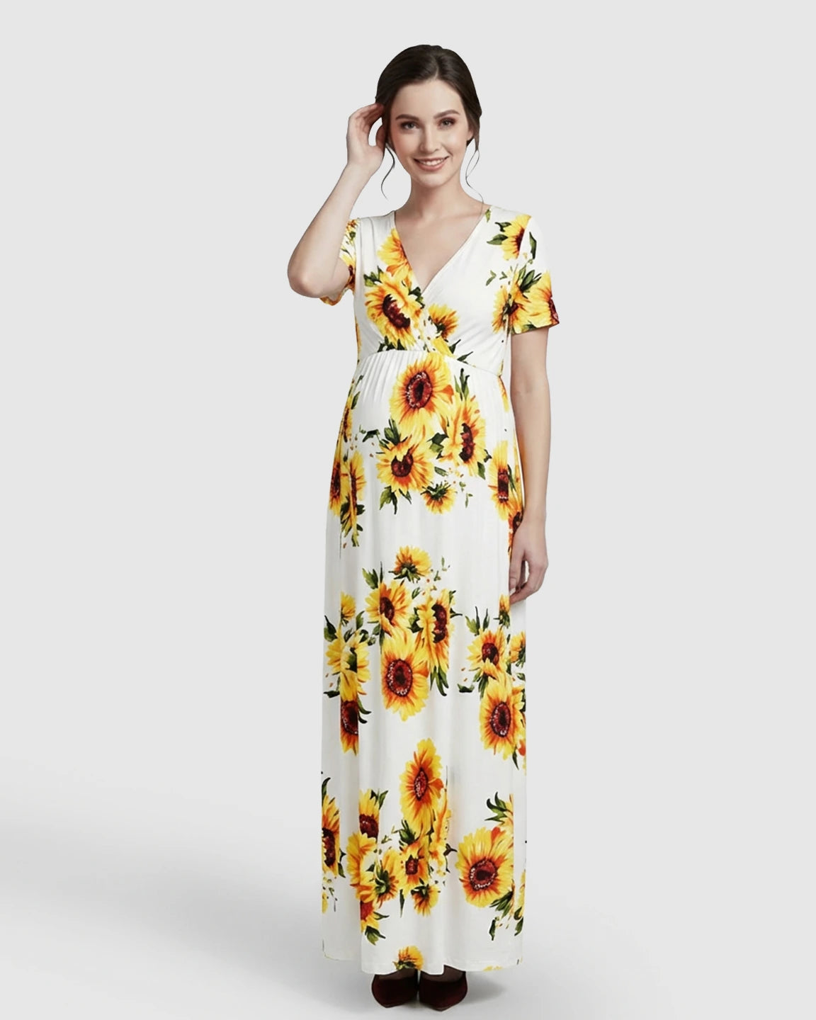 Crossover V-Neck Flowy Silhouette Maternity Maxi Dress