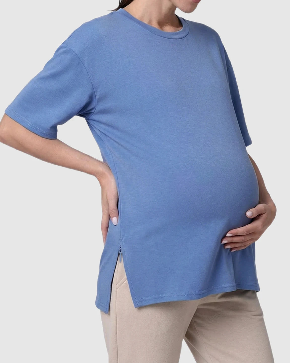 Zipper-Slits Casual Maternity Nursing T-Shirt