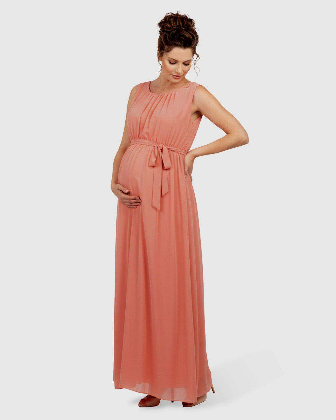 Gathered Bodice Elegant Maternity Maxi Dress
