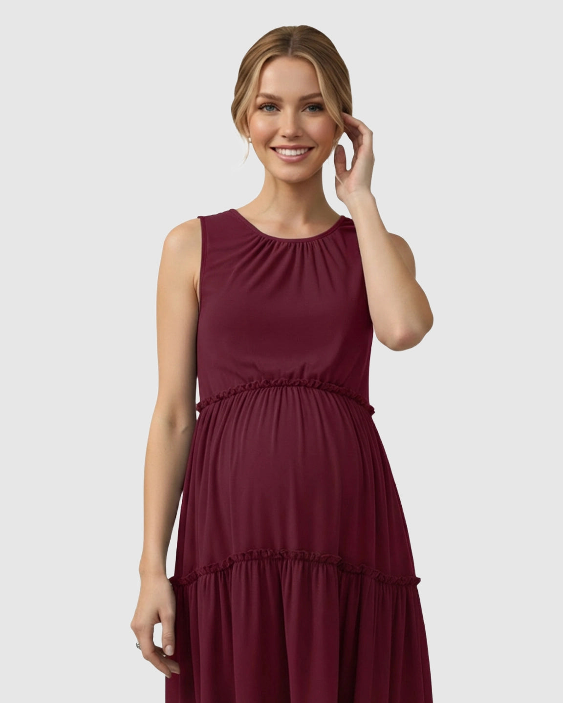 Tiered Ruffle Skirt Casual Maternity Midi Dress