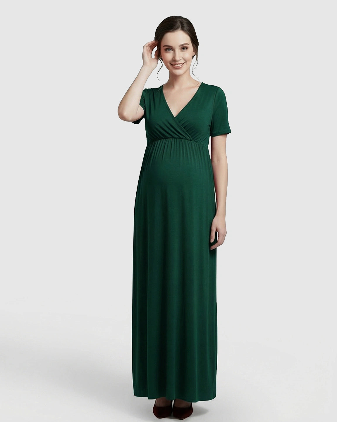Crossover V-Neck Flowy Silhouette Maternity Maxi Dress