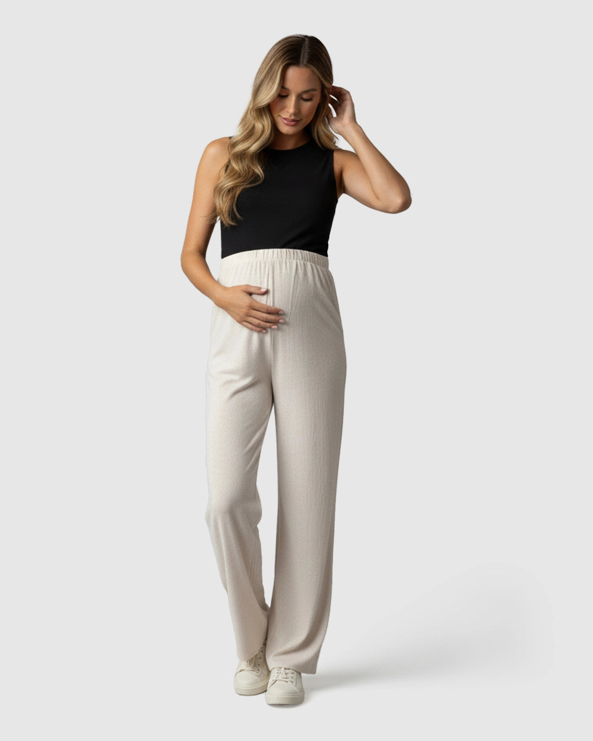 Elastic Waist Wide-Leg Maternity Pants