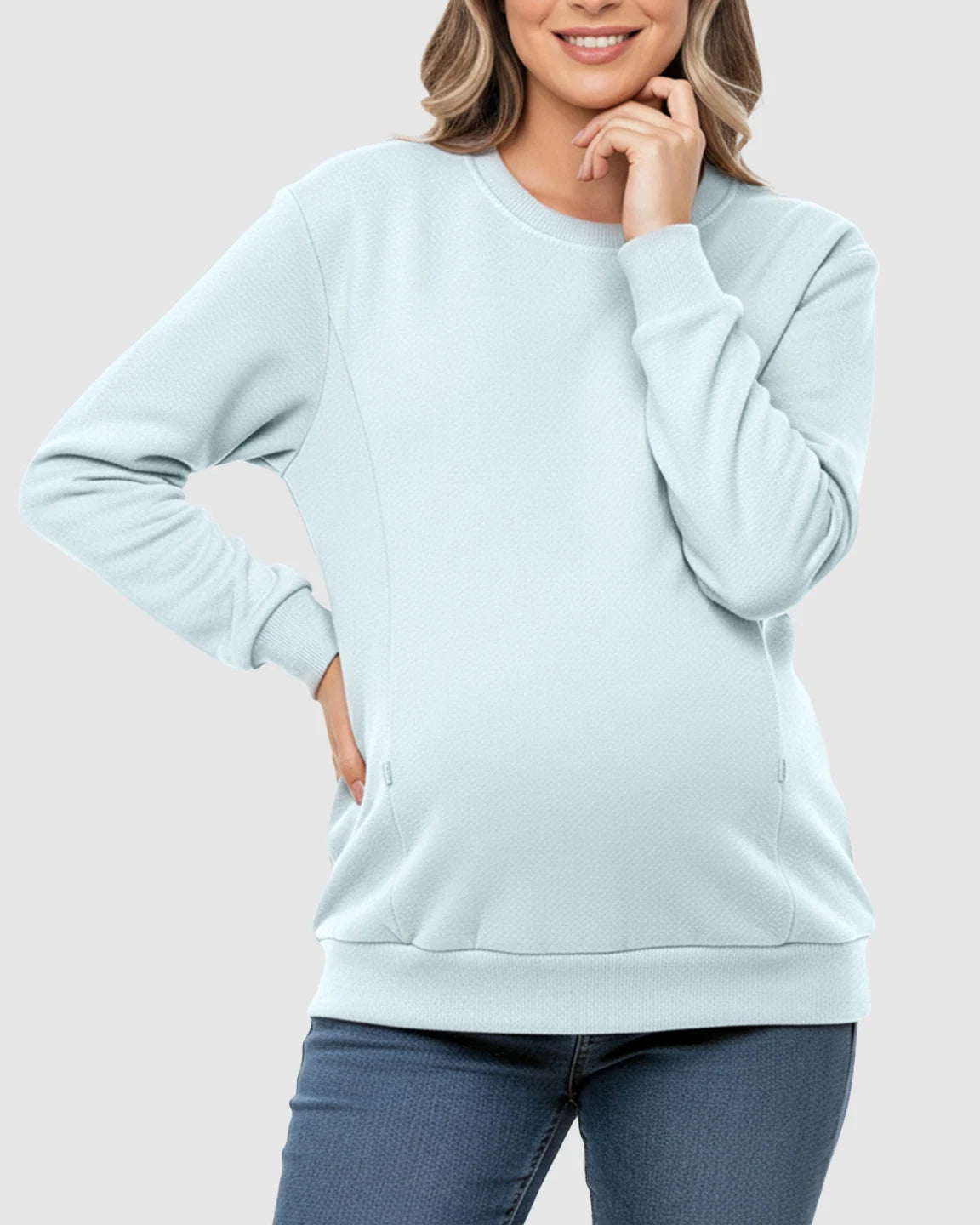 Waffle-Knit Cozy Fit Maternity Nursing Sweatshirt