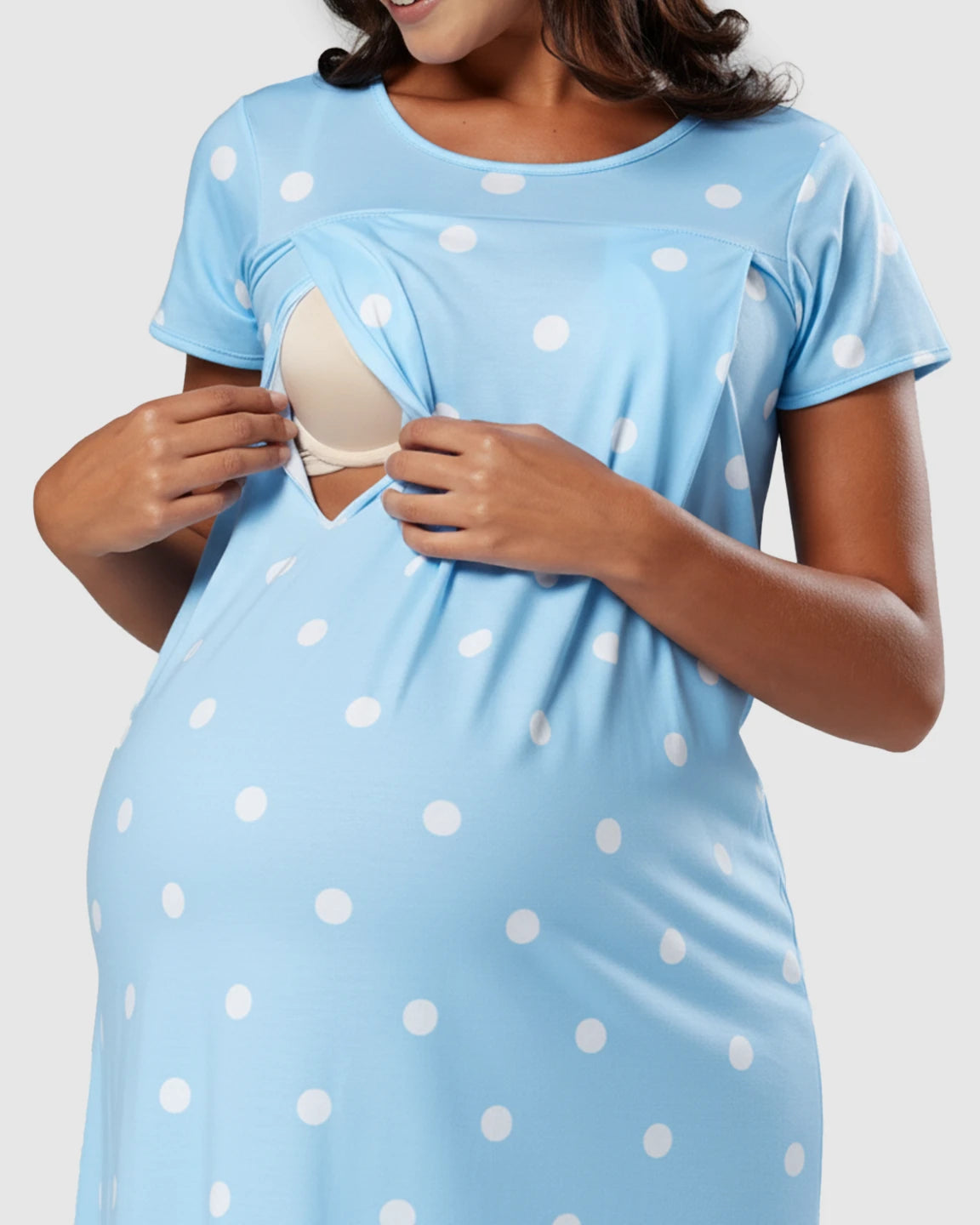 Hidden Nursing Access Polka Dot Maternity Dress