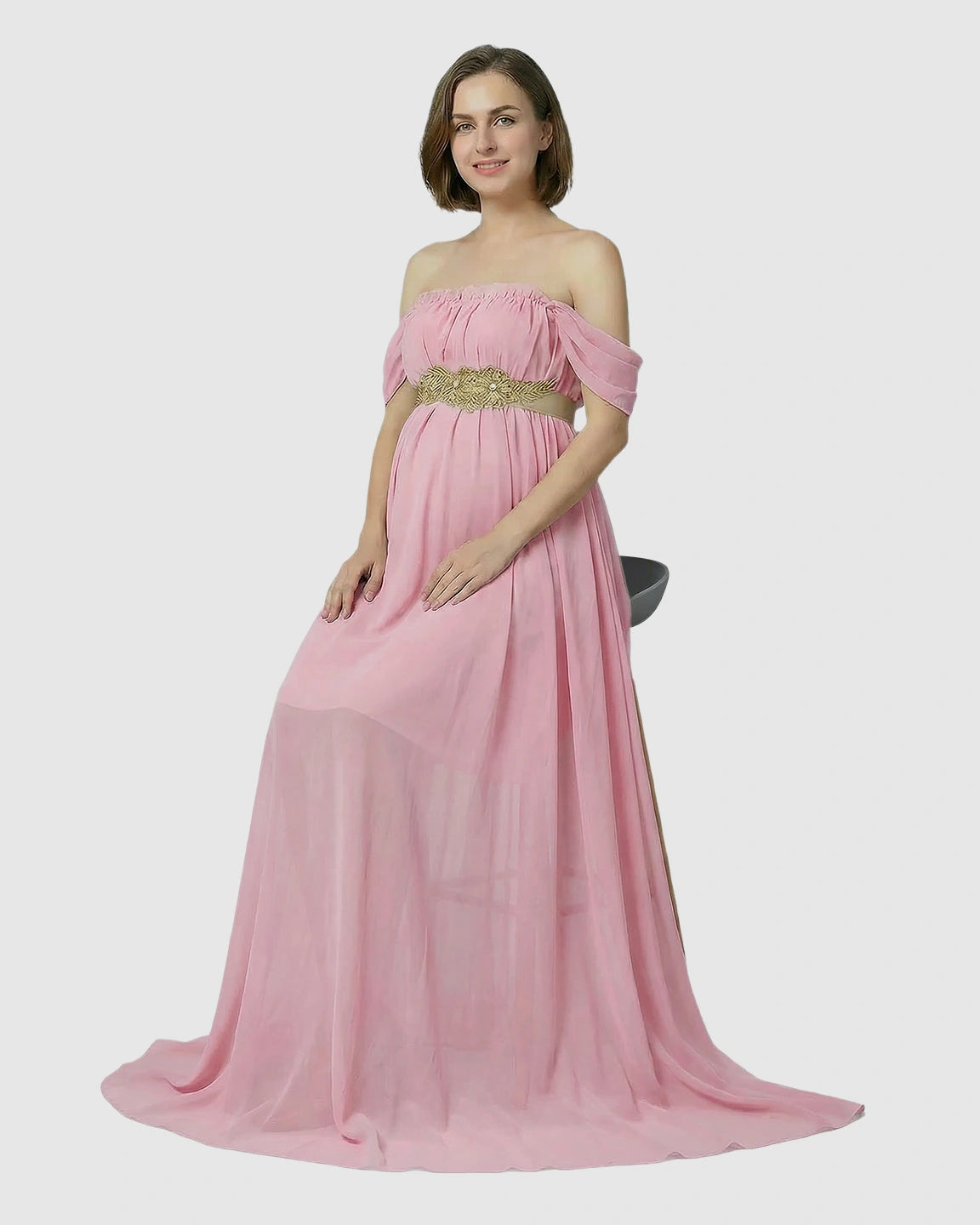 Chiffon Flowing Off Shoulder Maternity Photoshoot Gown