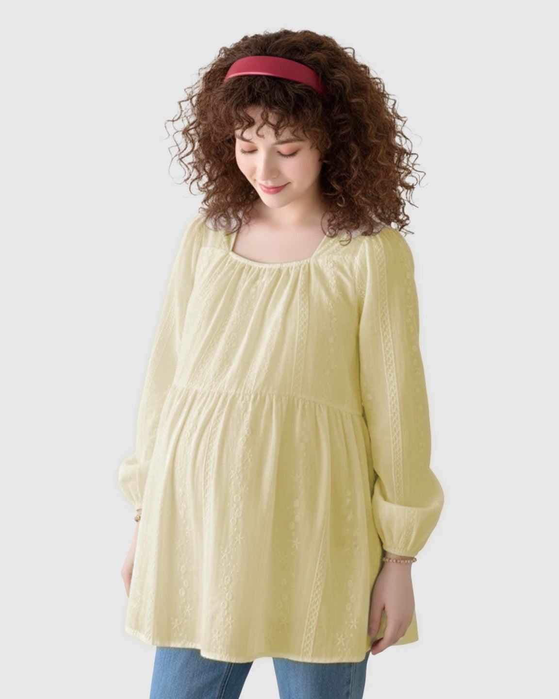 Embroidered Texture Korean-Style Maternity Tunic Top
