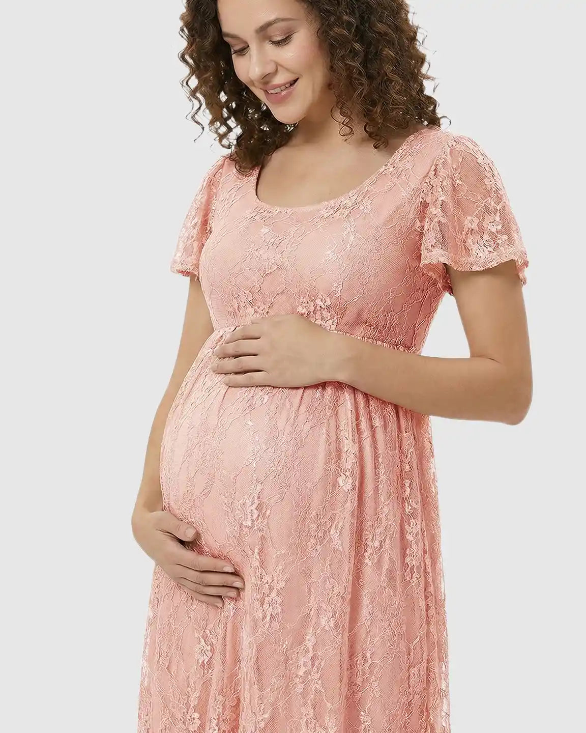 Ruffled Hem Floral Lace Maternity Photoshoot Dress
