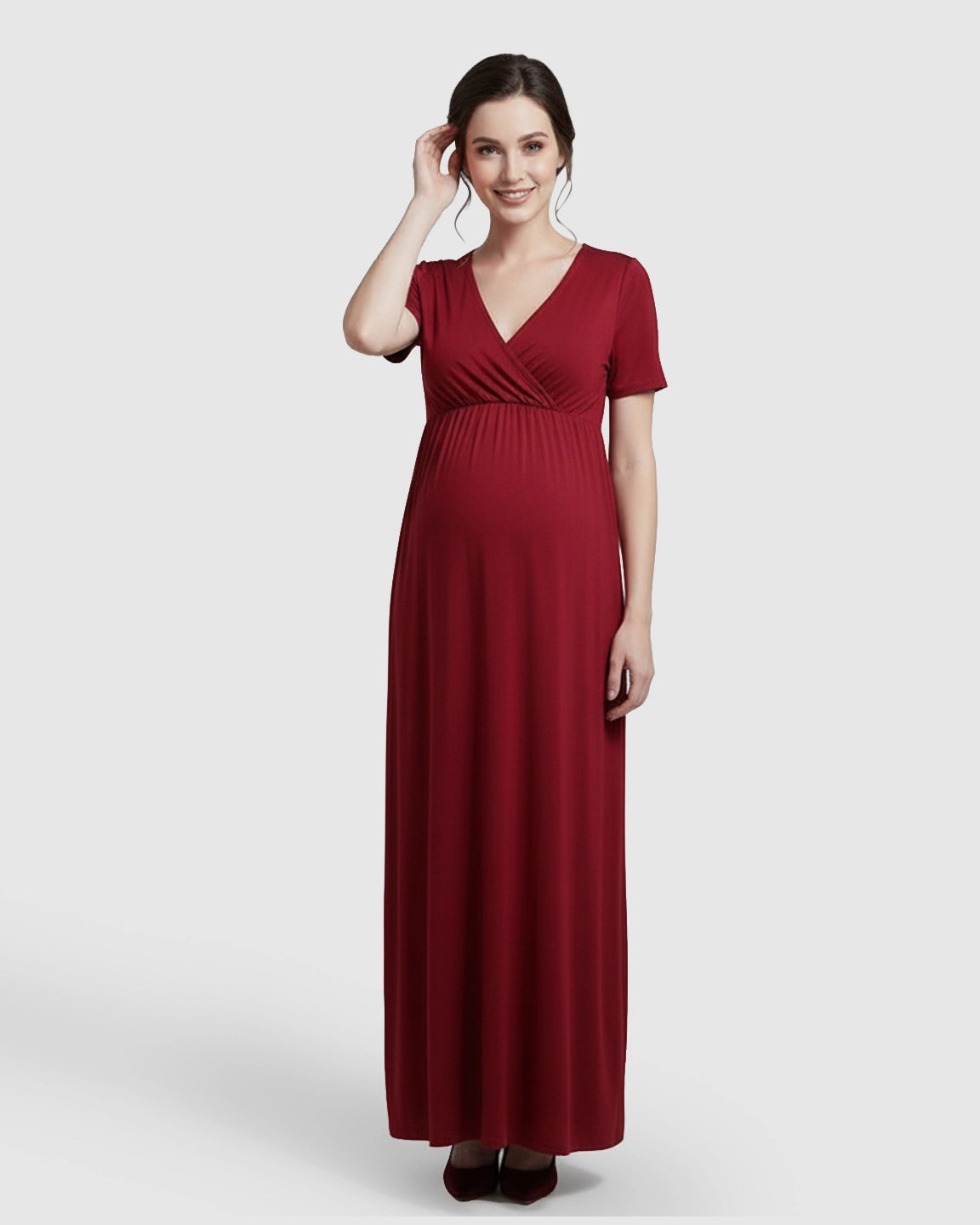 Crossover V-Neck Flowy Silhouette Maternity Maxi Dress