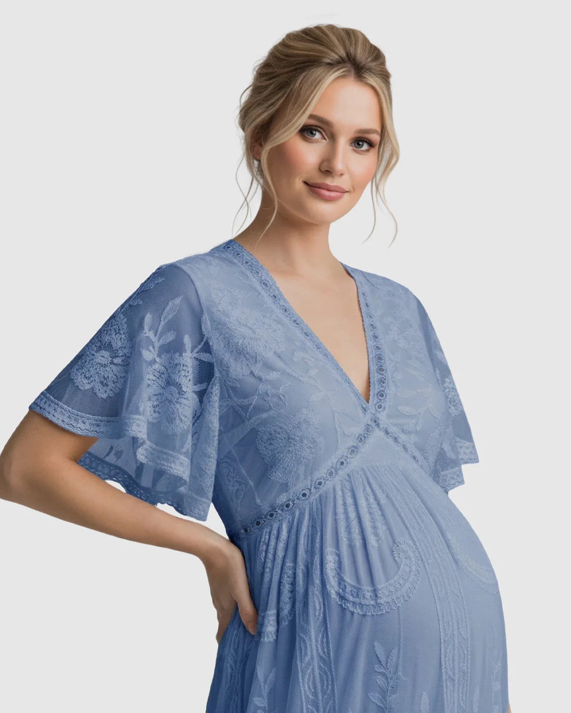 Sheer-Lace Romantic Maternity Maxi Dress