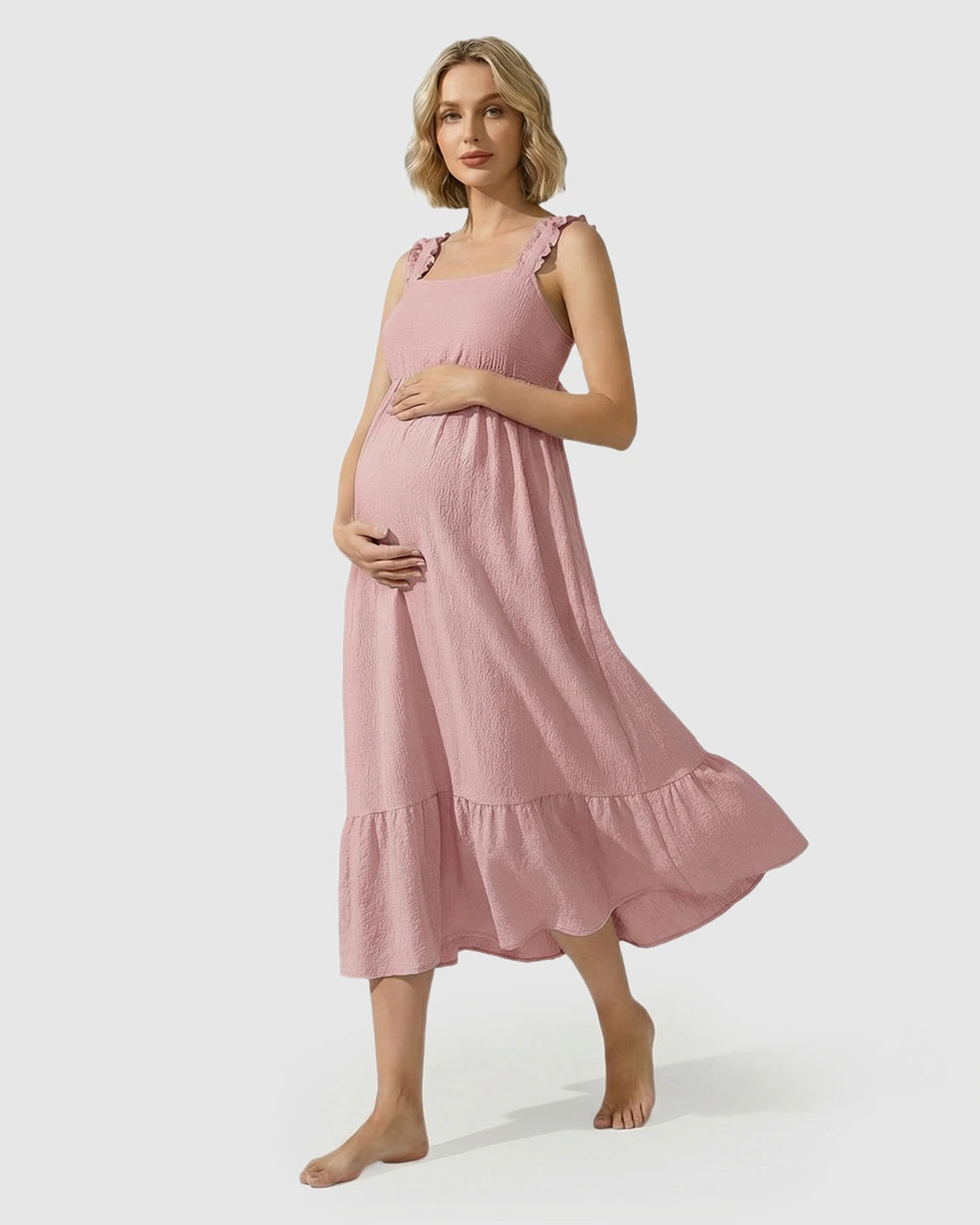 Ruffled Strap Romantic Maternity Maxi Dress