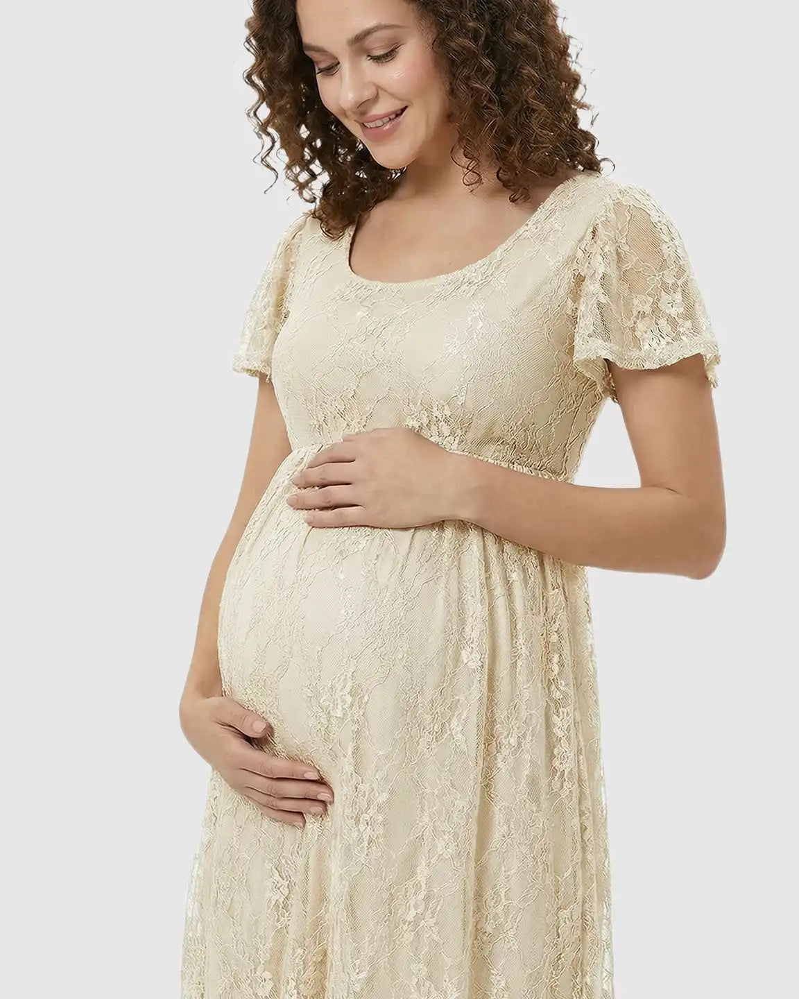 Ruffled Hem Floral Lace Maternity Photoshoot Dress