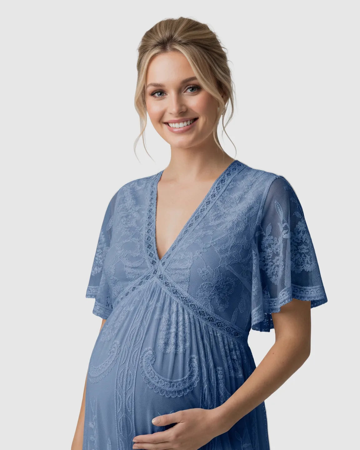 Sheer-Lace Romantic Maternity Maxi Dress