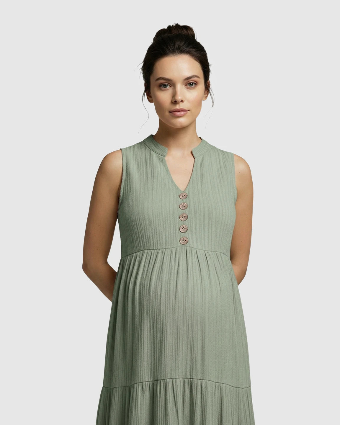 Button-Front Detail Tiered Maternity Midi Dress