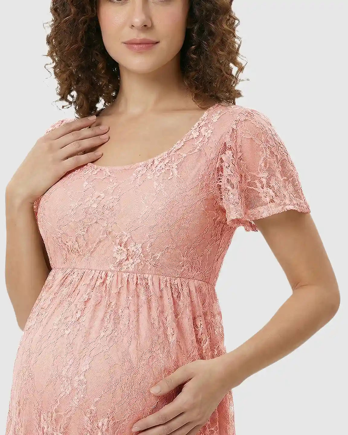 Ruffled Hem Floral Lace Maternity Photoshoot Dress