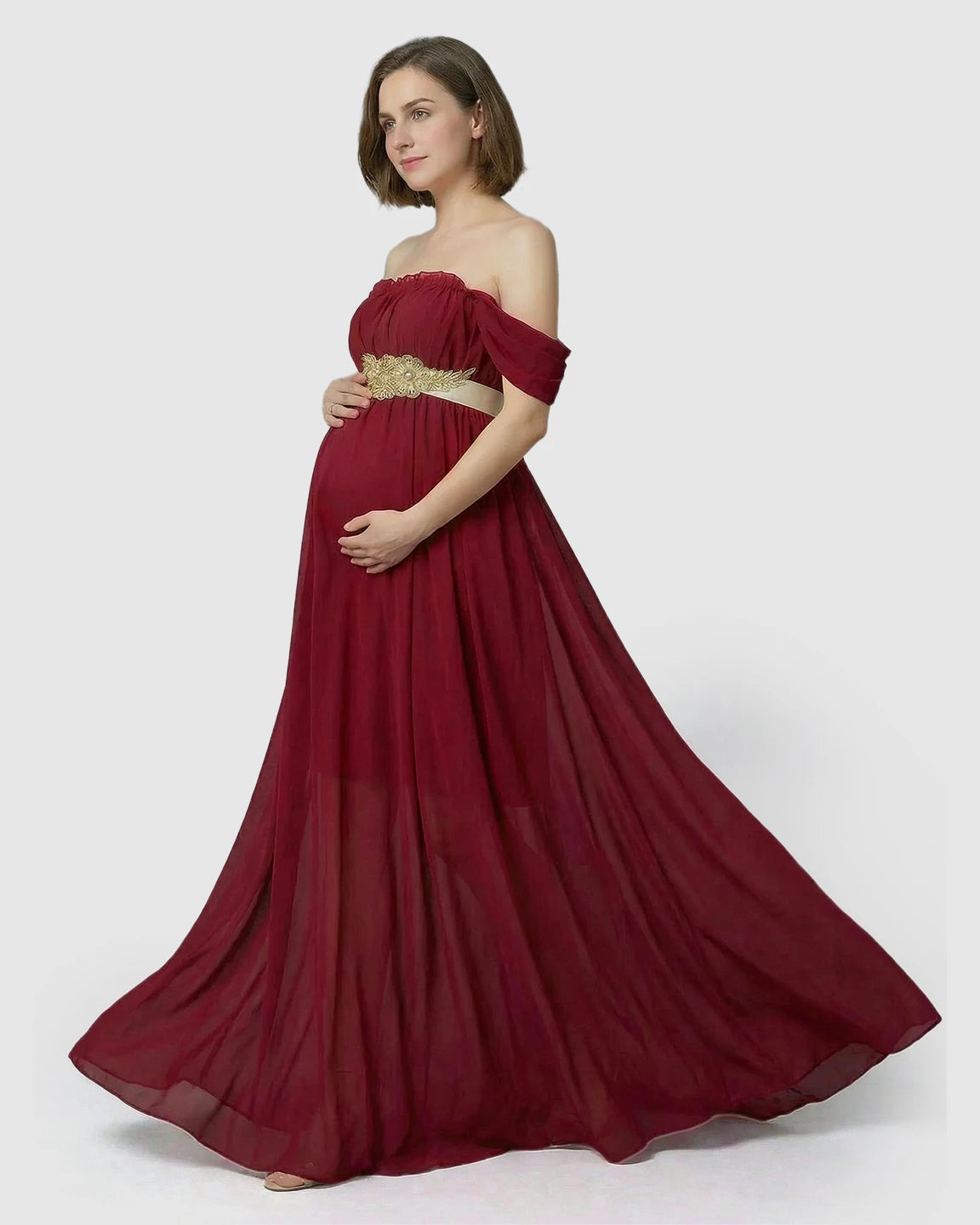 Chiffon Flowing Off Shoulder Maternity Photoshoot Gown