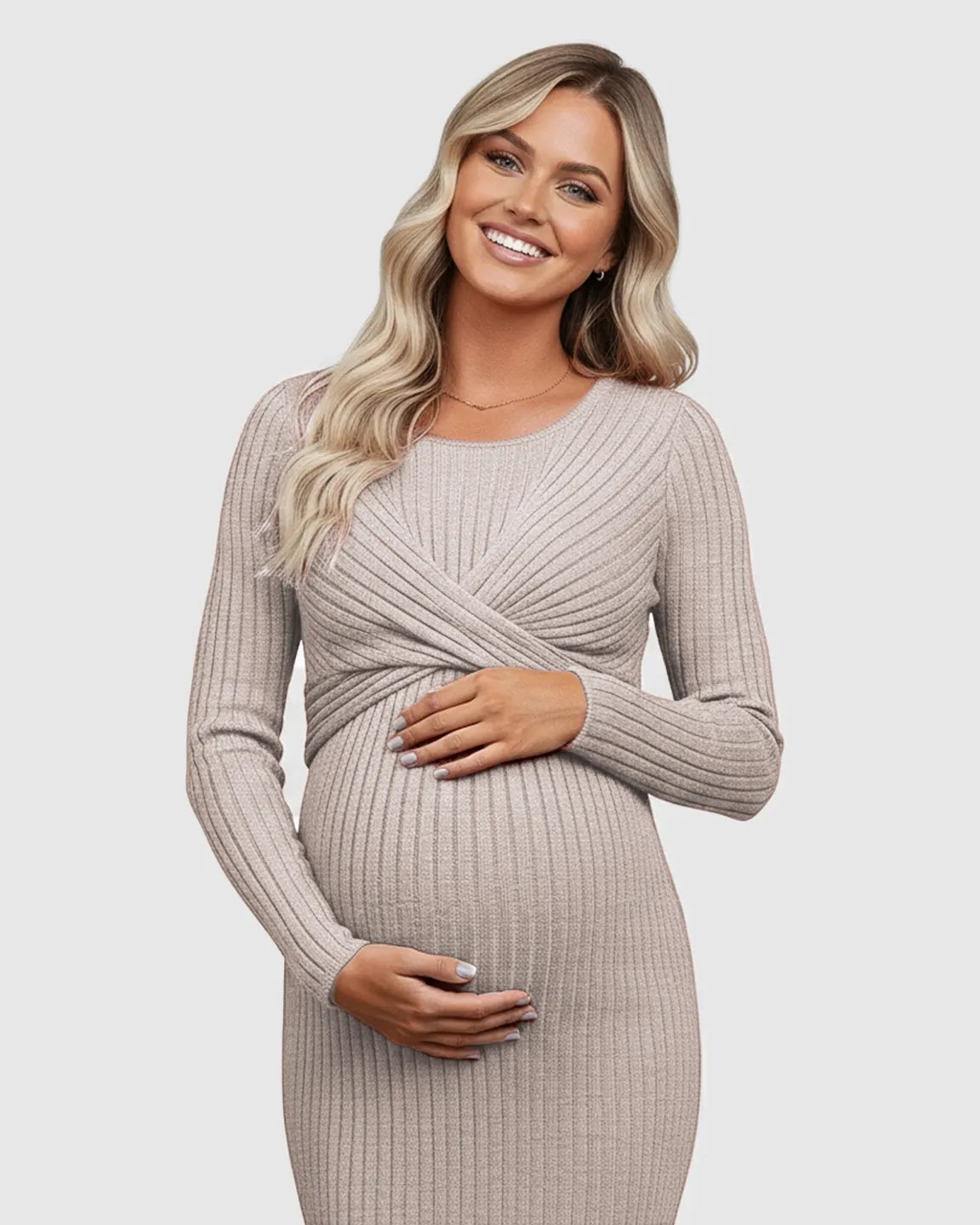 Knot Front Long Sleeve Maternity Midi Dress