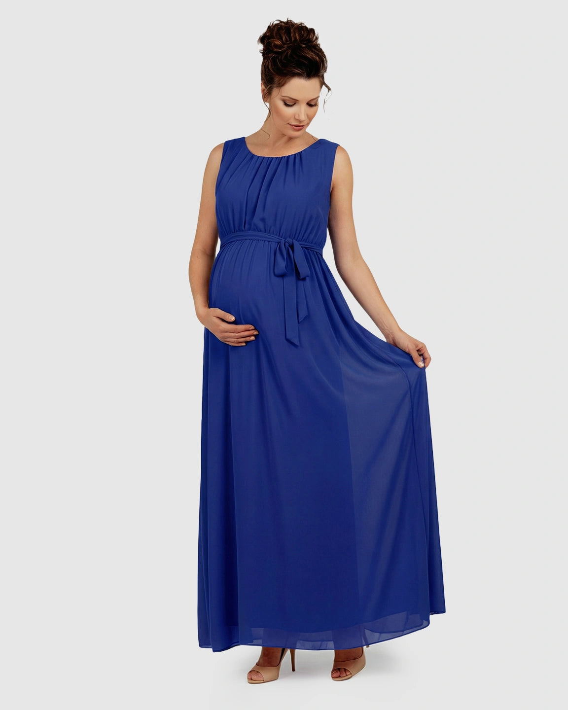 Gathered Bodice Elegant Maternity Maxi Dress