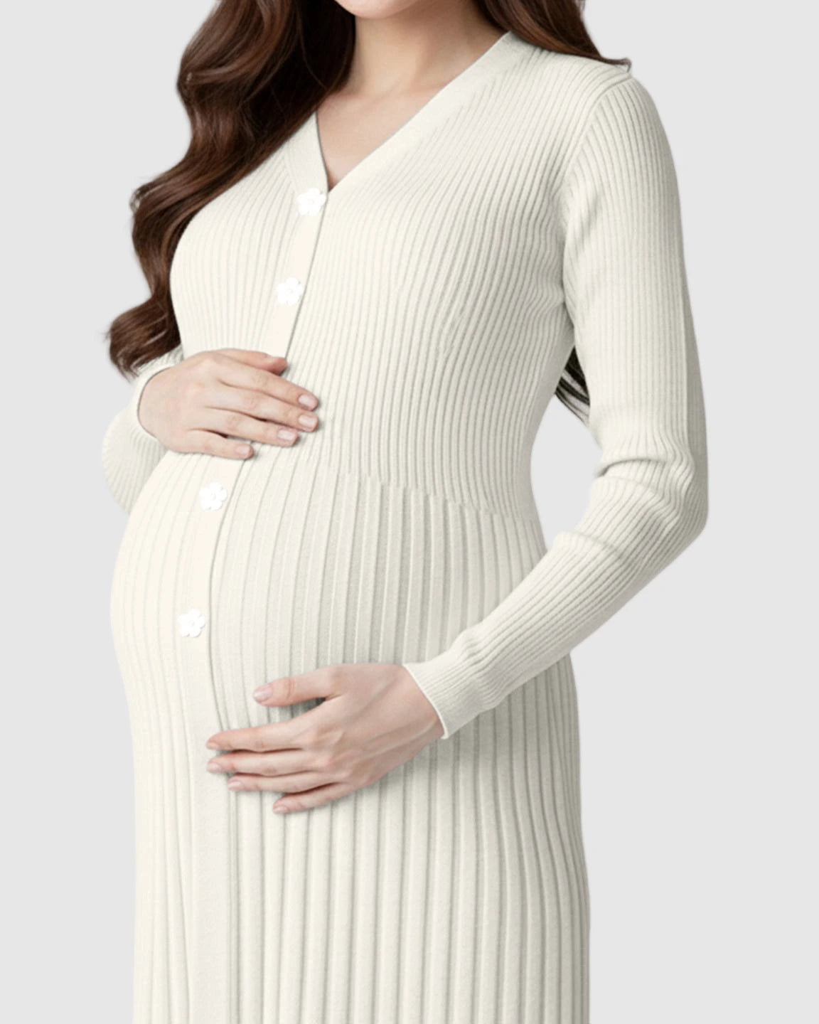 Ribbed Knit Long Sleeve Maternity Midi Dress
