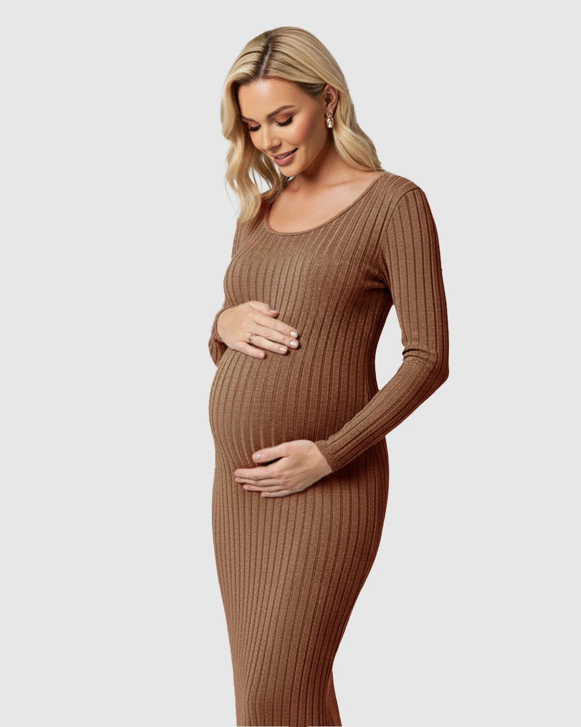 Ribbed Knit Casual Maternity Midi Dress