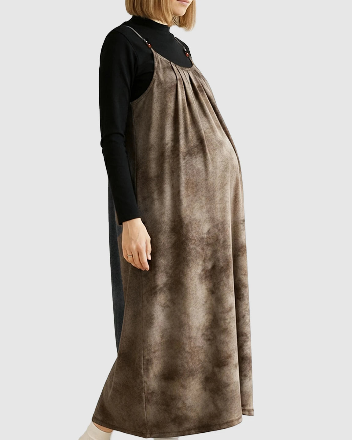 Adjustable Strap Vintage-Style Maternity Suspender Midi Dress