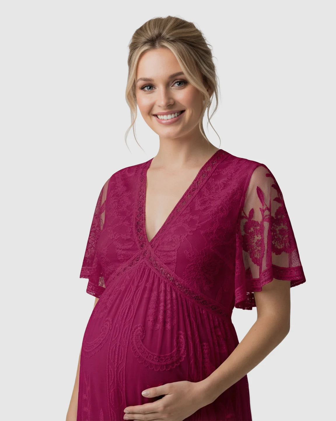 Sheer-Lace Romantic Maternity Maxi Dress