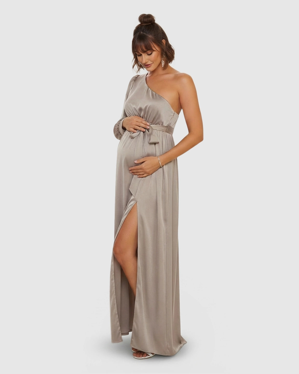 One-Shoulder Elegant Maternity Maxi Dress