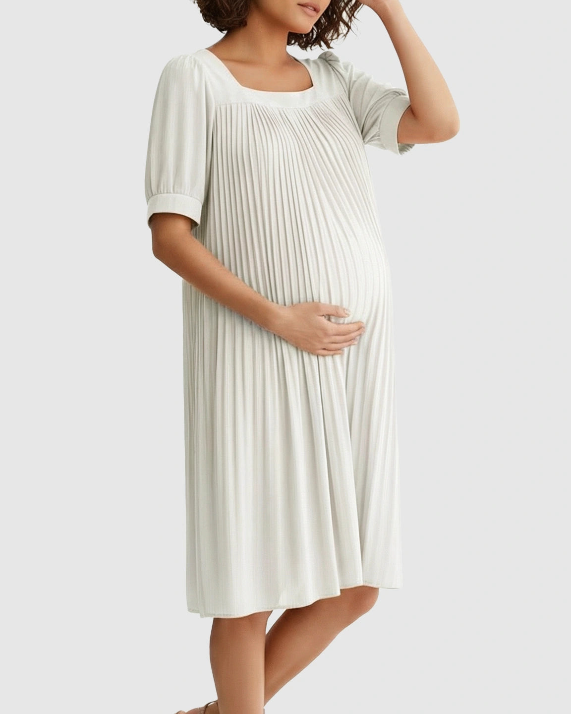 Pleated Flowy-Style Maternity Short Dress