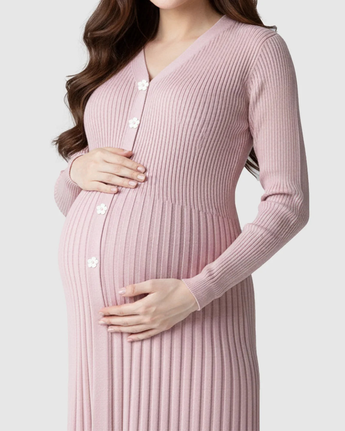 Ribbed Knit Long Sleeve Maternity Midi Dress