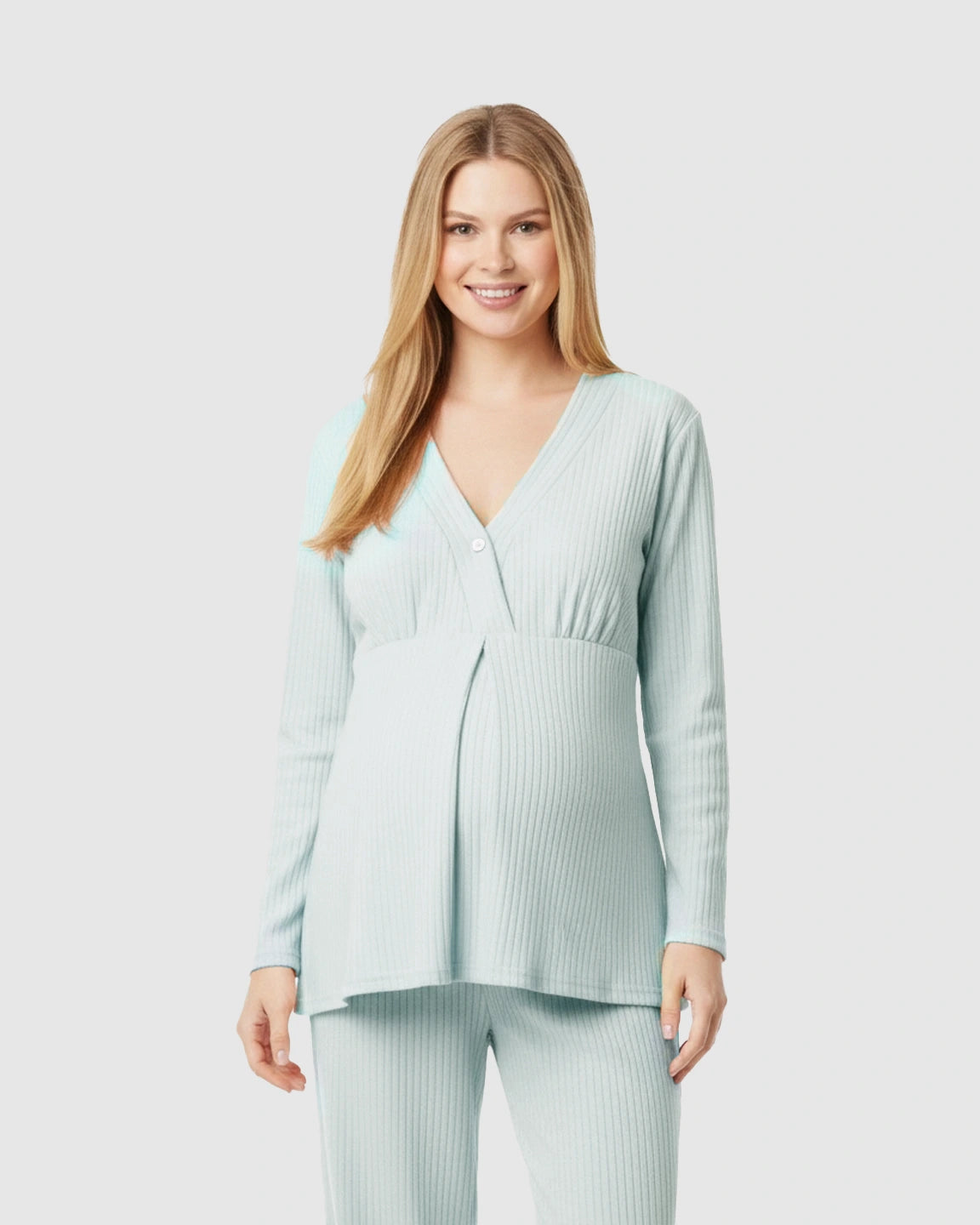 Soft Ribbed Knit V-Neck Nursing Pajama Set