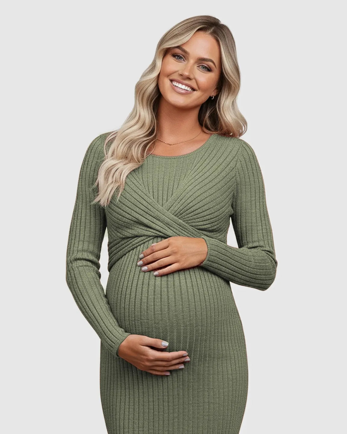 Knot Front Long Sleeve Maternity Midi Dress