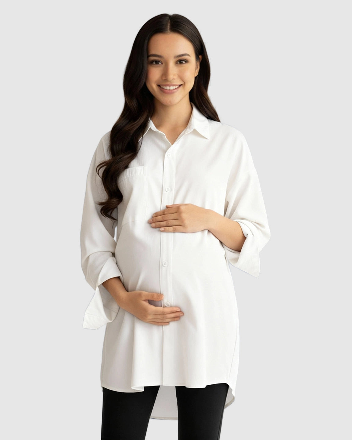 Cotton Lapel Long Sleeve Maternity Tunic