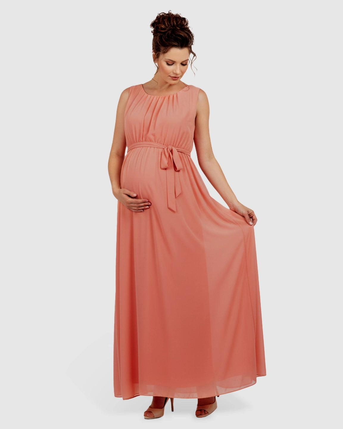 Gathered Bodice Elegant Maternity Maxi Dress