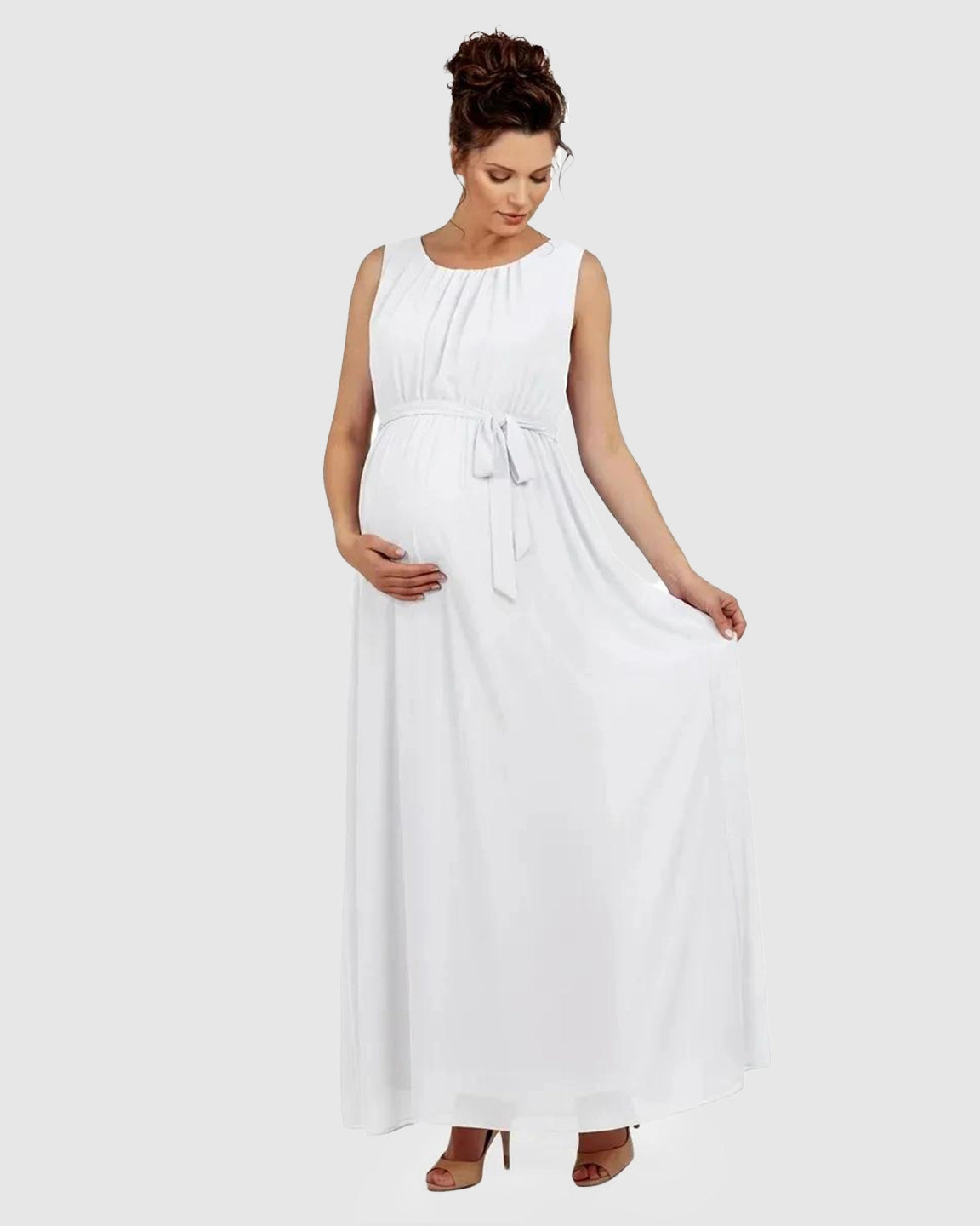 Gathered Bodice Elegant Maternity Maxi Dress