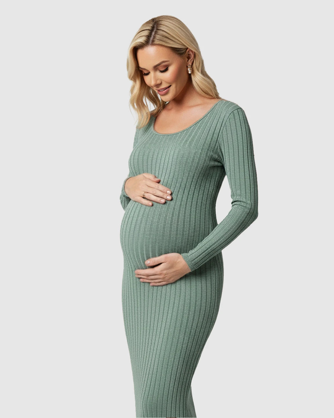 Ribbed Knit Casual Maternity Midi Dress