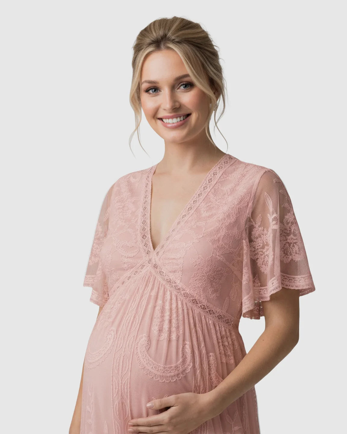 Sheer-Lace Romantic Maternity Maxi Dress