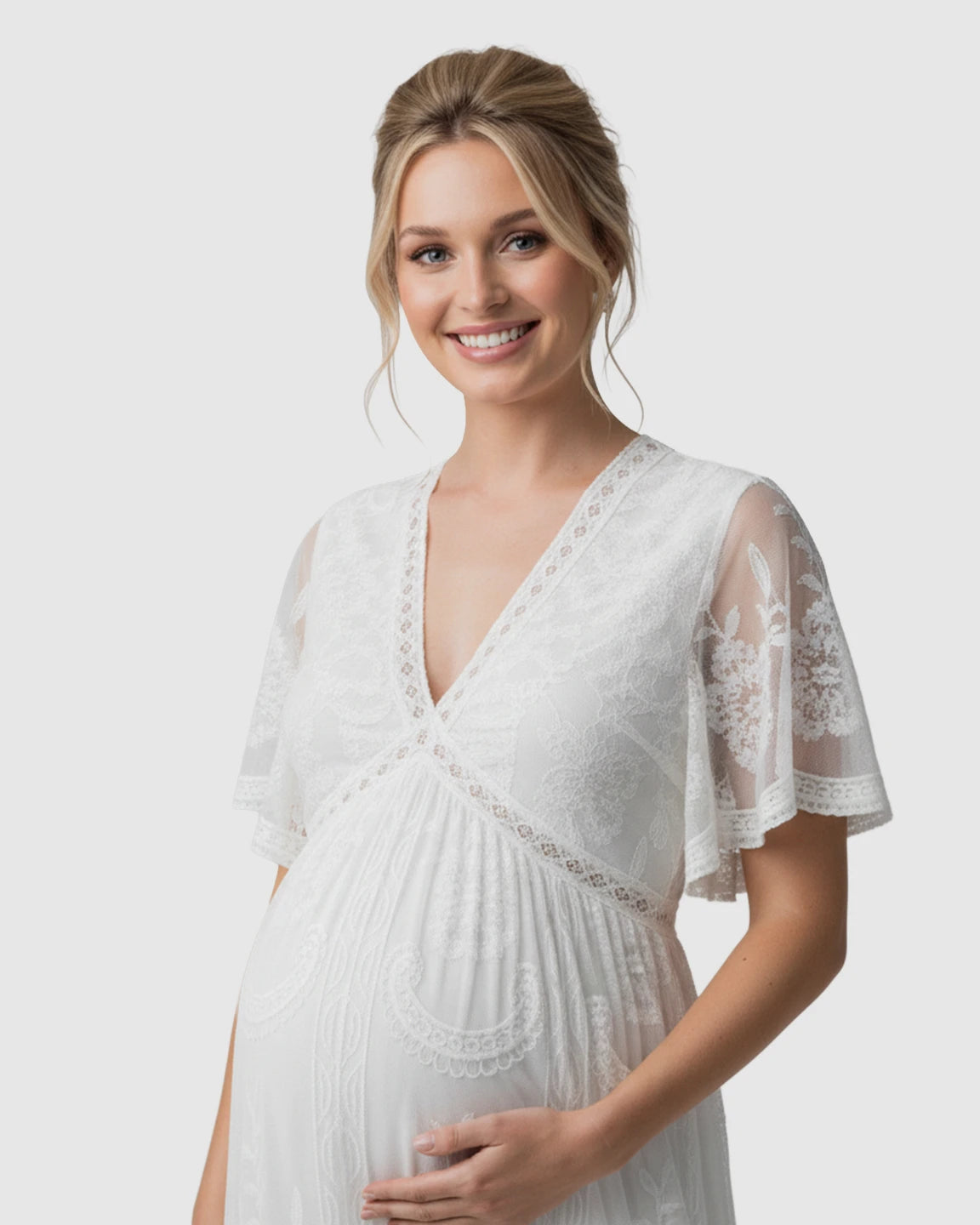 Sheer-Lace Romantic Maternity Maxi Dress