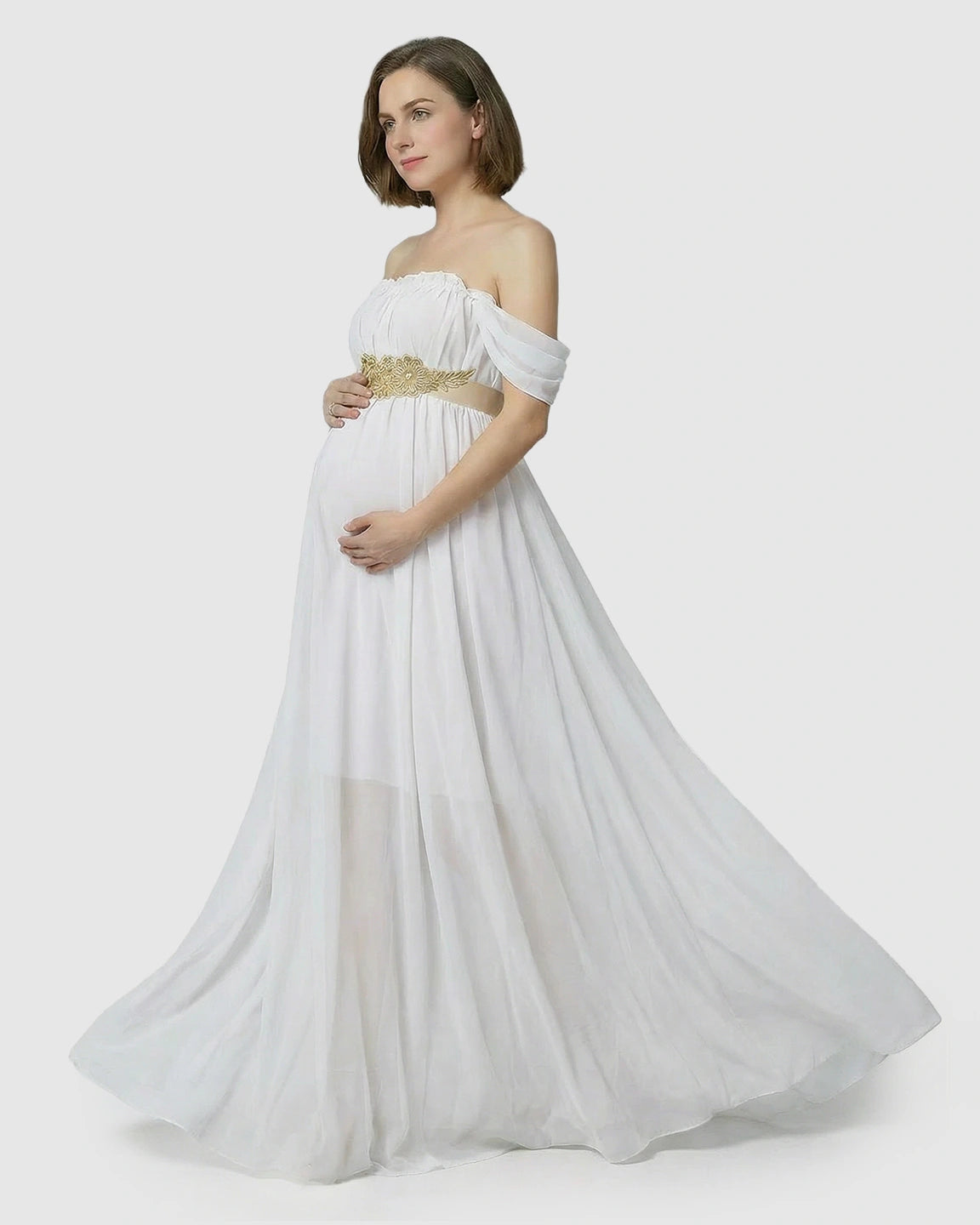 Chiffon Flowing Off Shoulder Maternity Photoshoot Gown