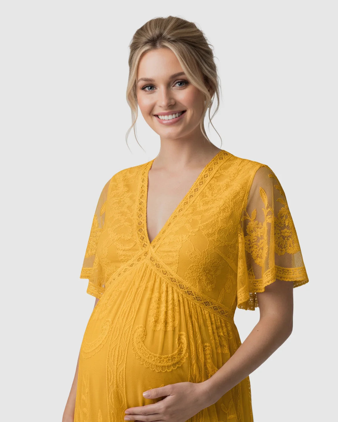 Sheer-Lace Romantic Maternity Maxi Dress