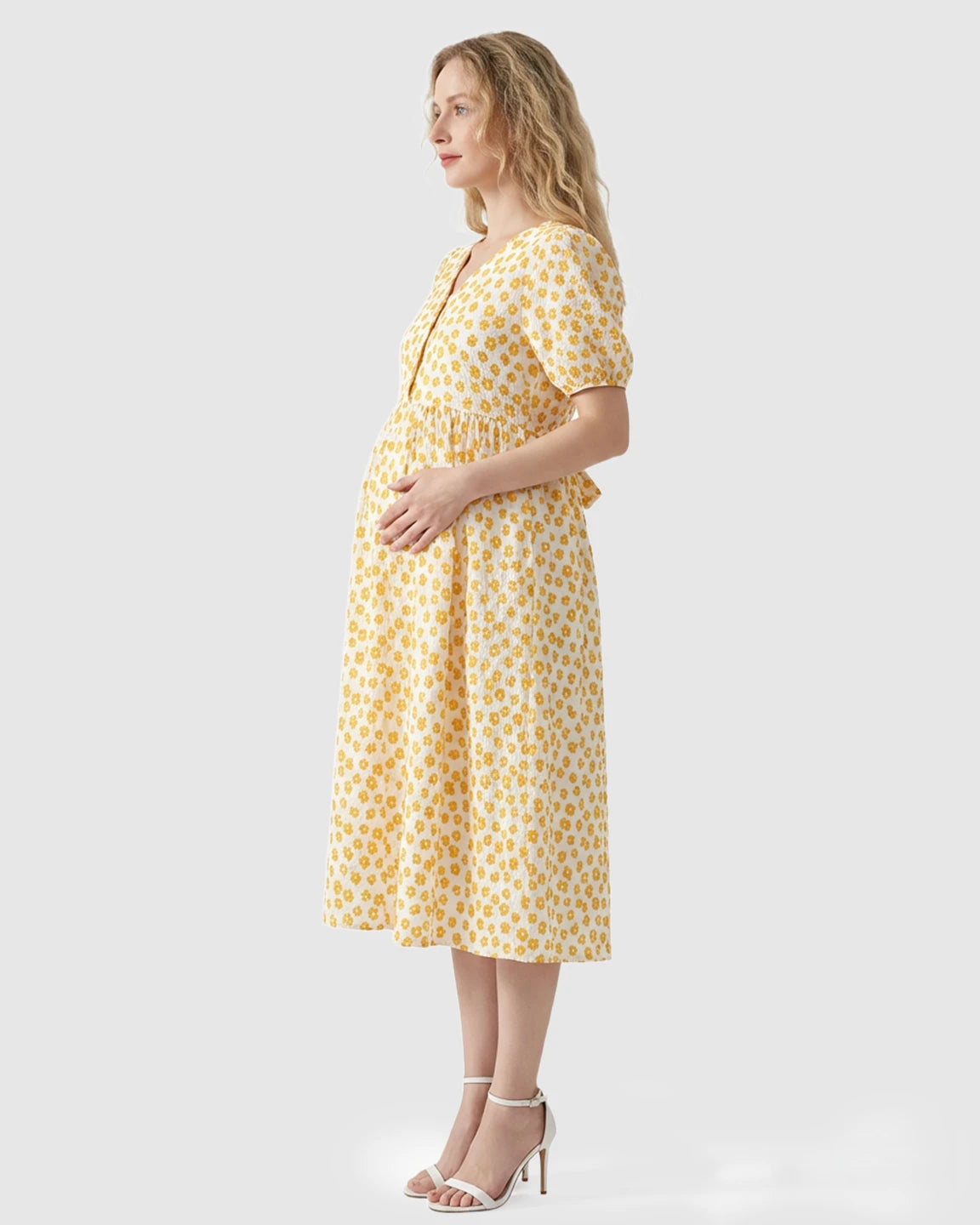 Button-Front Floral Print Maternity Nursing Dress