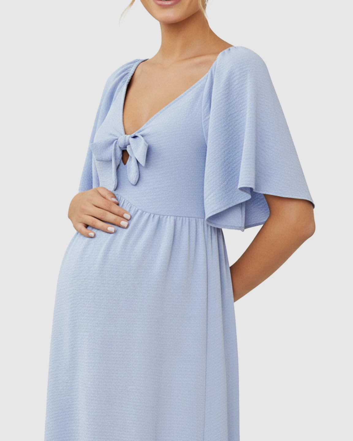Tie-Knot Front Swing Silhouette Maternity Midi Dress