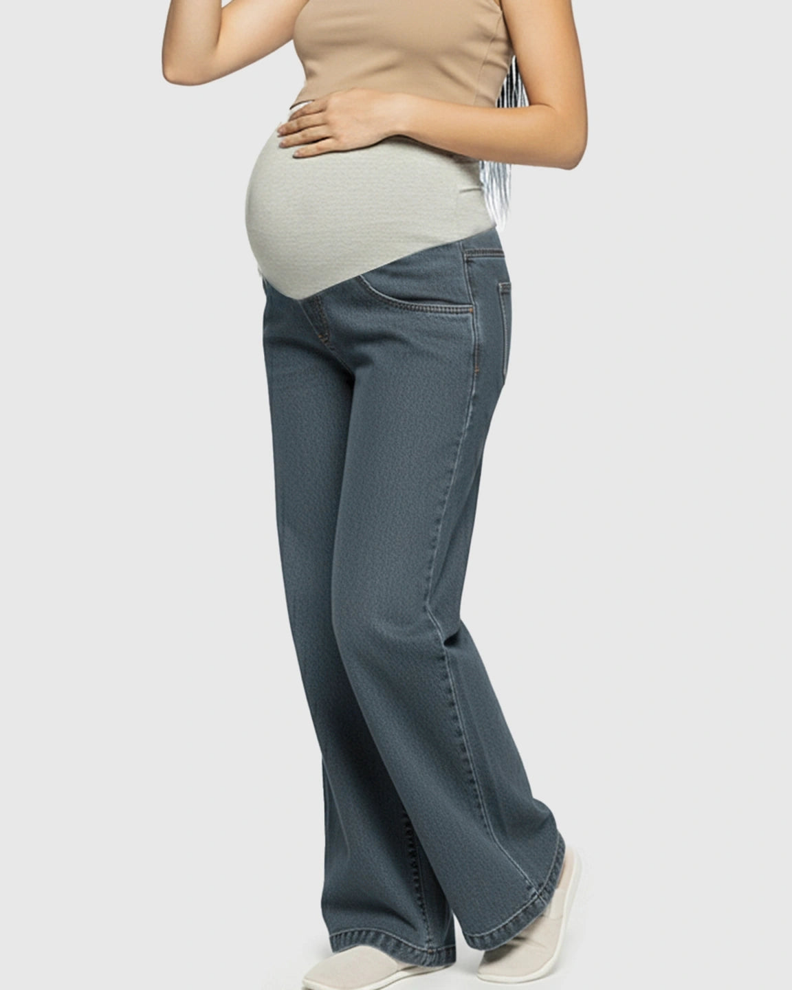 Elastic Waist Wide-Leg Maternity Jeans