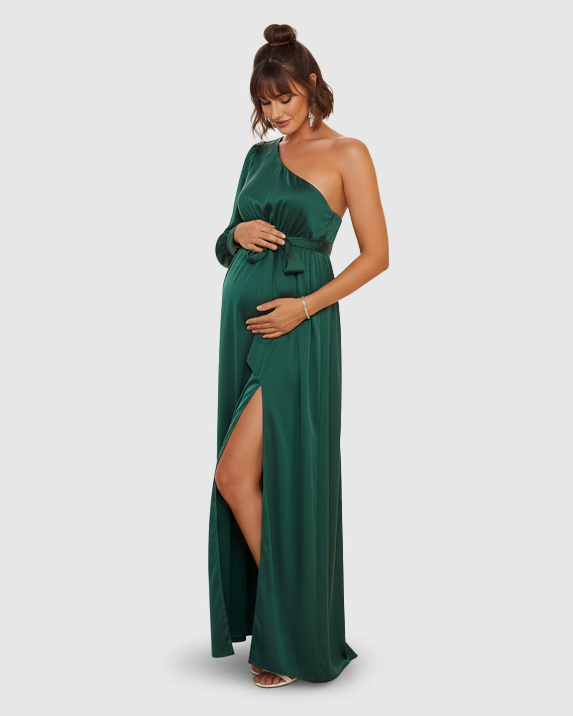 One-Shoulder Elegant Maternity Maxi Dress