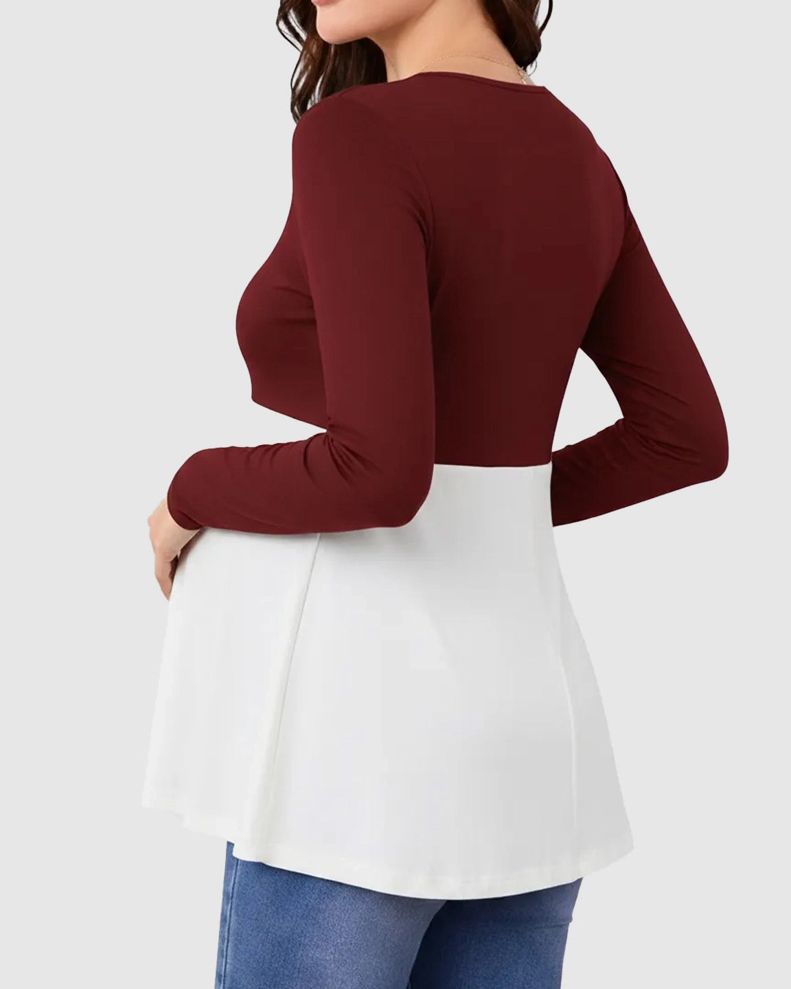 Double-Layer Nursing Access Color-Block Maternity Top