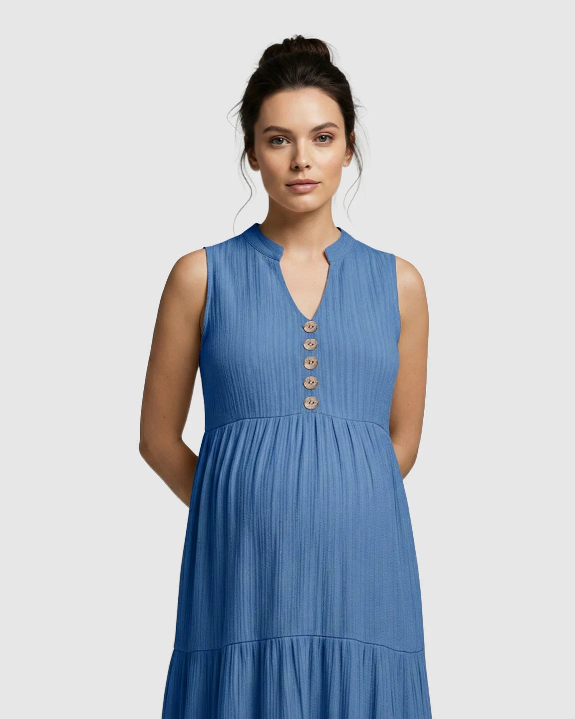 Button-Front Detail Tiered Maternity Midi Dress